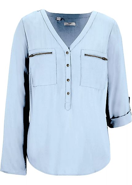 Viskose-Bluse mit V-Ausschnitt, langarm günstig online kaufen