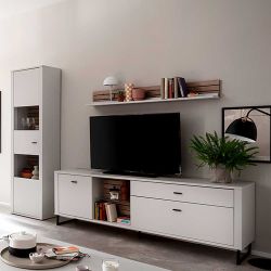 Weiße Design Wohnwand melaminbeschichtet Metallgriffen (dreiteilig) günstig online kaufen