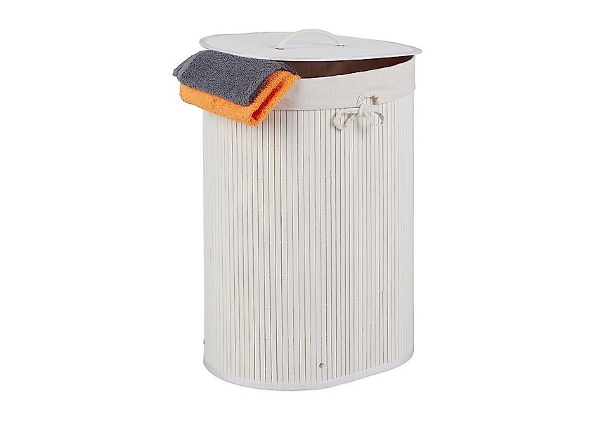 relaxdays Wäschekorb Bambus Wäschekorb oval, weiß günstig online kaufen