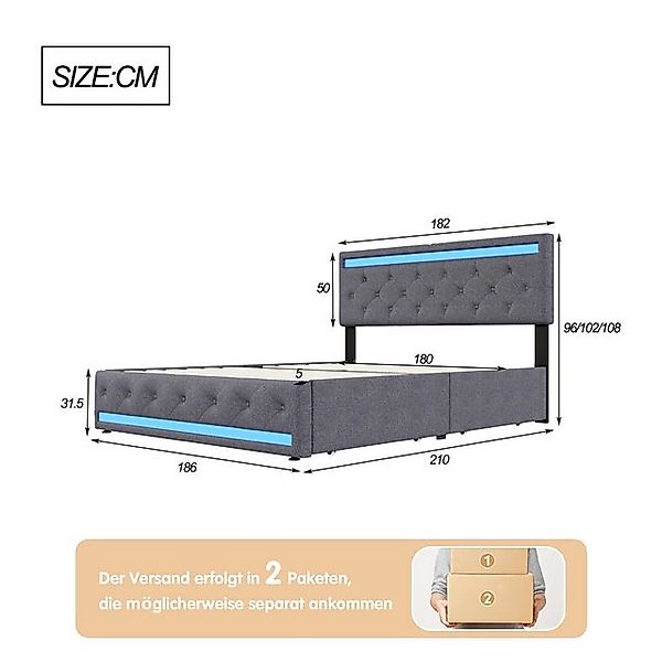 PXloue Polsterbett LED Doppelbett, Jugendbett, mit LED-Beleuchtung und USB/ günstig online kaufen