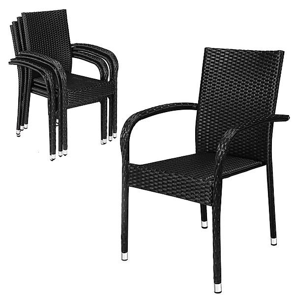 Polyrattan Stapelstuhl Comfort 8er-Set Schwarz günstig online kaufen