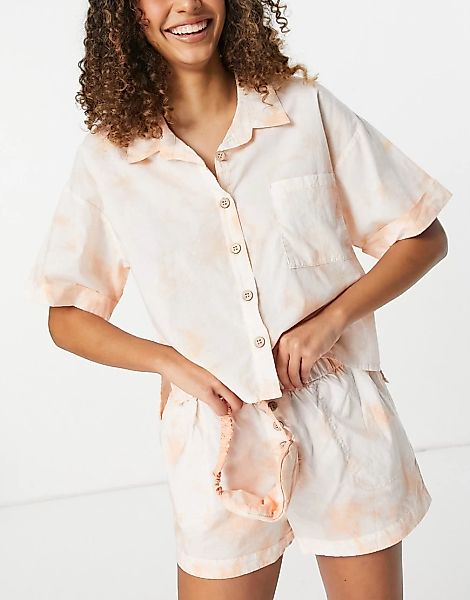 Cotton On – 2-teiliges Pyjamaset mit Batikmuster in Rosa günstig online kaufen