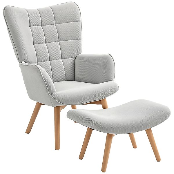 HOMCOM Ohrensessel mit Hocker für Wohnzimmer Kord Grau 72L x 80B x 101Hcm günstig online kaufen