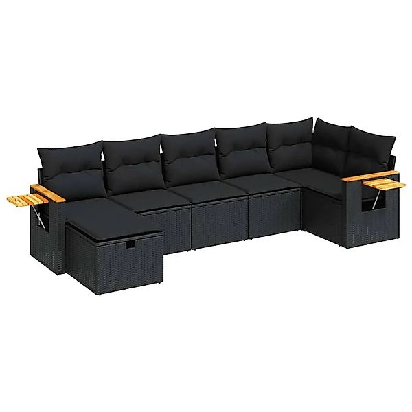 vidaXL 7-Tlg Garten-Sofagarnitur mit Kissen Schwarz Poly Rattan 3325982 günstig online kaufen