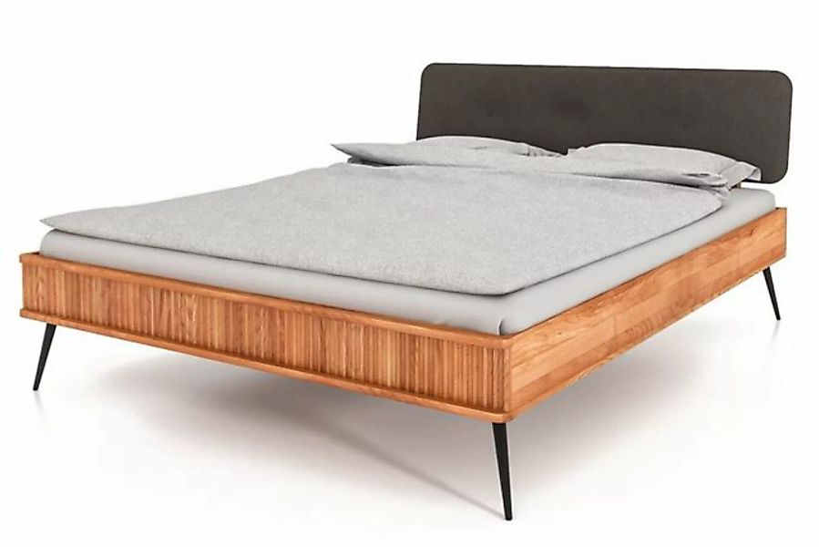 byoak Bett KULA 120 x 200 aus Massivholz, mit Polsterkopfteil, Naturgeölt günstig online kaufen