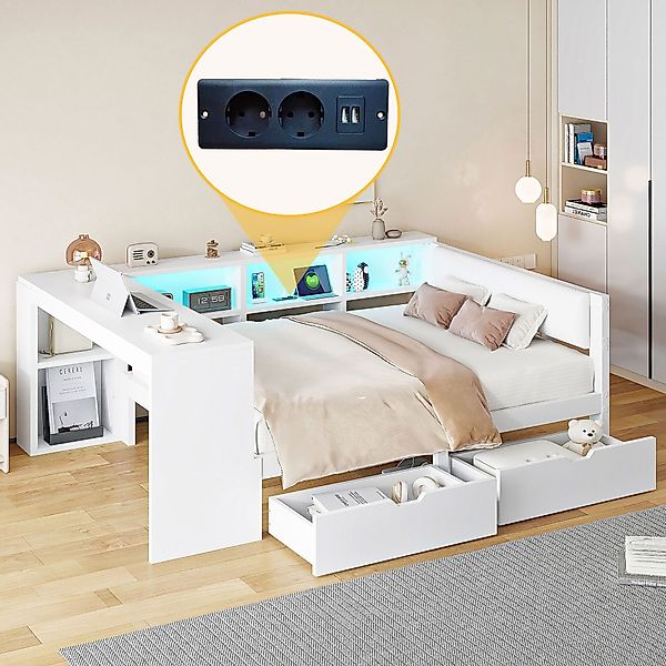 Flieks Holzbett, Kinderbett 140x200cm mit LED, günstig online kaufen