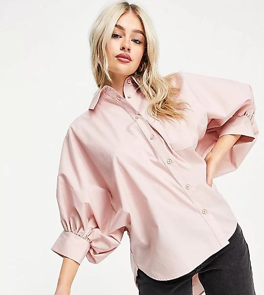 ASOS DESIGN Petite – Oversize-Bluse aus Baumwolle mit weiten 3/4-Ärmeln in günstig online kaufen