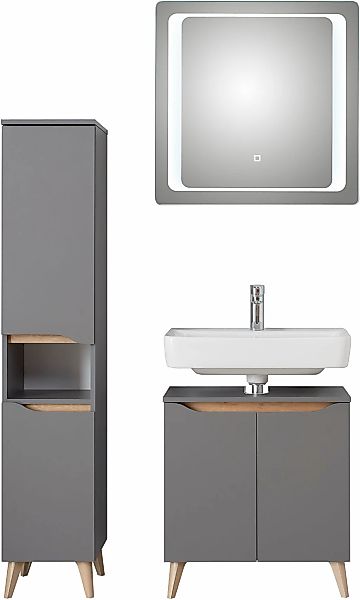 Saphir Badmöbel-Set "Quickset 3-teilig, Waschbeckenunterschrank mit LED-Spi günstig online kaufen