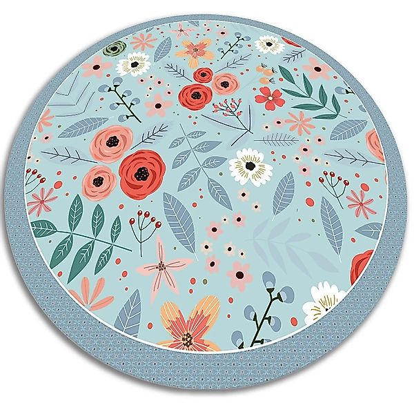 Tulup Teppich Wiesenblumen PVC Tapijt 70x70 cm Blau Vloerkleed Vinyl PVC Vl günstig online kaufen