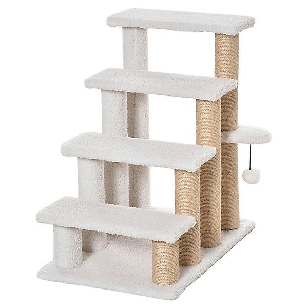 PawHut Haustiertreppe m. Kratzbaum Ball weiß Spanplatte B/H/L: ca. 40x60x64 günstig online kaufen