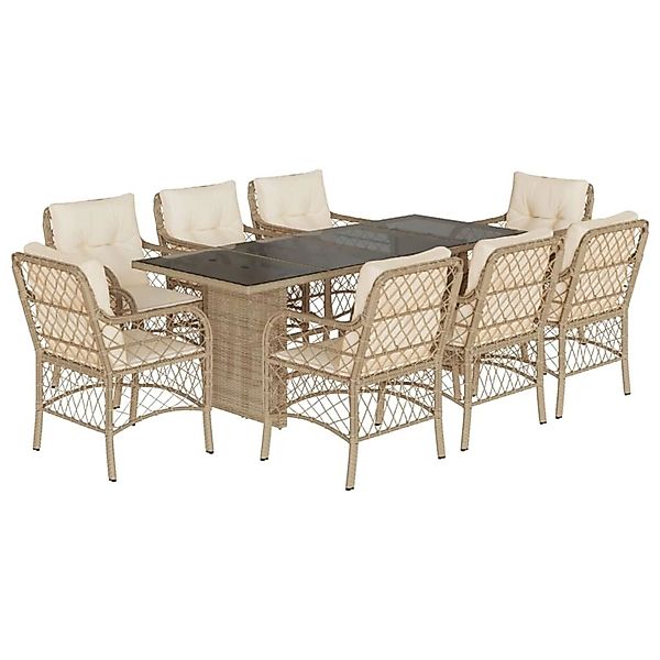 vidaXL 9-Tlg Garten-Essgruppe mit Kissen Beige Poly Rattan 3212063 günstig online kaufen