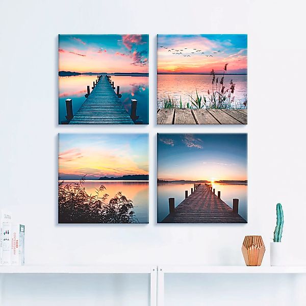 Artland Leinwandbild "Pier See Abendrot Schilf Sonnenstrahlen", Gewässer, ( günstig online kaufen