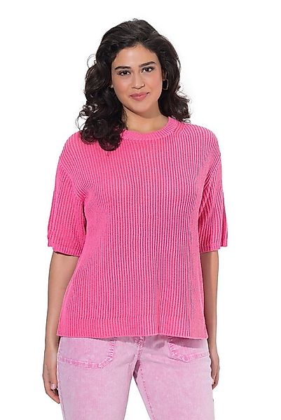 Ulla Popken Strickpullover Strick-Shirt Streifen Rundhals Halbarm günstig online kaufen