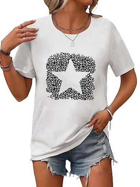 PYL Kurzarmbluse Damen Sommer Casual T-Shirt mit Stern Print Tee günstig online kaufen