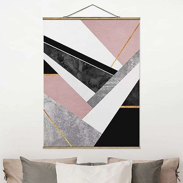 Stoffbild Abstrakt mit Posterleisten - Hochformat Schwarz Weiß Geometrie mi günstig online kaufen