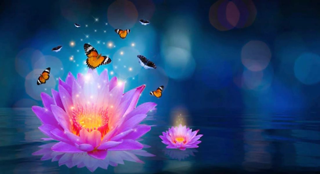 Papermoon Fototapete »Blume mit Schmetterlingen« günstig online kaufen