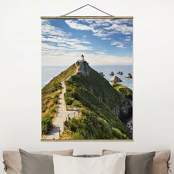 Stoffbild Strand mit Posterleisten - Hochformat Nugget Point Leuchtturm und günstig online kaufen