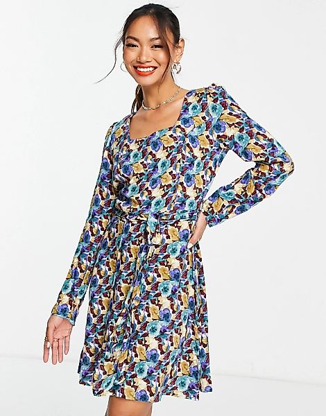 Trendyol – Minikleid in Blau gemustert mit eckigem Ausschnitt günstig online kaufen