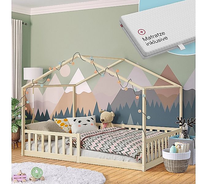 Bellabino Hausbett Bia mit Lattenrost (natur, mit Matratze), Bodenbett mit günstig online kaufen