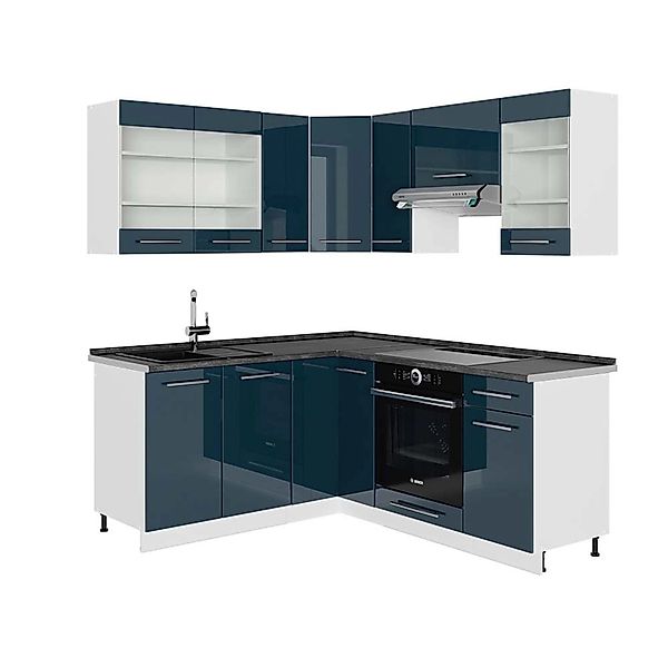 Vicco Fame-Line Küchenschränke Dunkelblau Hochglanz/Weiß 160 x 190 cm AP An günstig online kaufen