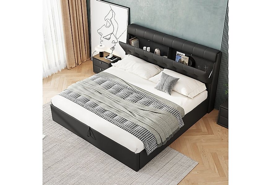 Flieks Polsterbett, Hydraulisches Stauraumbett Doppelbett 140x200cm Kunstle günstig online kaufen