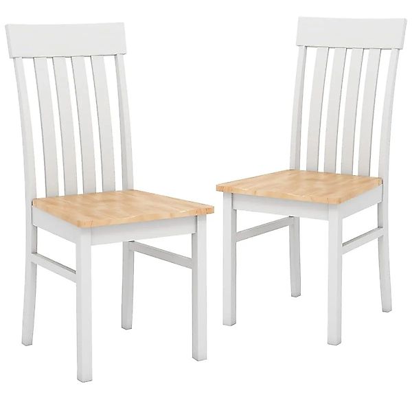 Costway 2er Set Esszimmerstühle Holz mit Rückenlehne Weiß & Natur günstig online kaufen