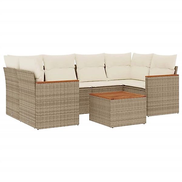 vidaXL 7-Tlg Garten-Sofagarnitur mit Kissen Beige Poly Rattan 3258201 günstig online kaufen
