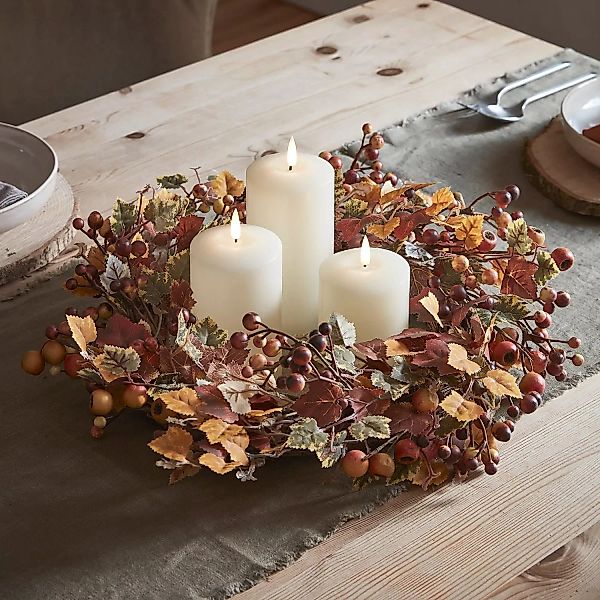 46cm Herbstkranz mit 3er Set Truglow ®LED Kerzen günstig online kaufen
