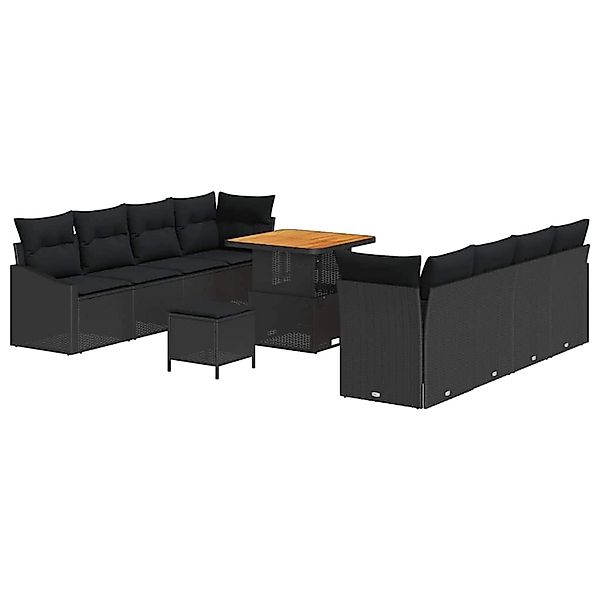 vidaXL 11-Teiliges Garten-Sofa-Set mit Kissen Schwarzes Poly Rattan und Aka günstig online kaufen