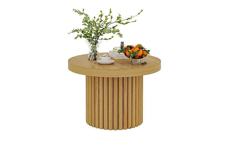 FUFU&GAGA Couchtisch Runder Couchtisch im Naturholzstil mit vertikaler Mase günstig online kaufen
