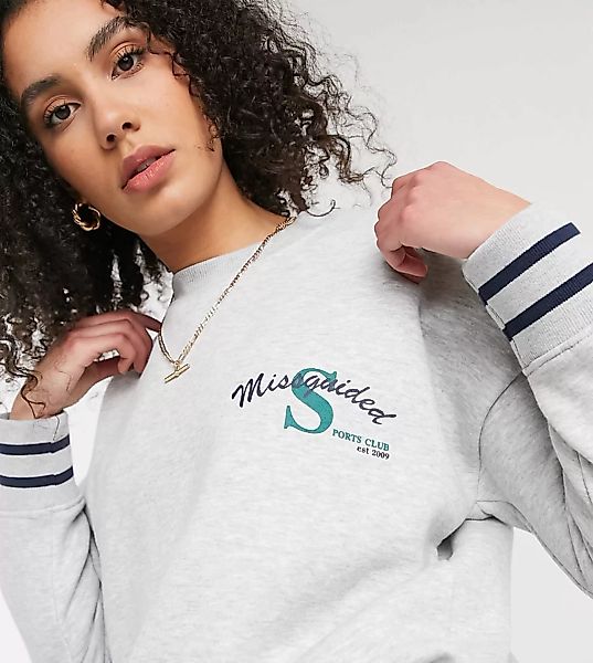 Missguided Tall – Kalkgraues Sweatshirt mit geripptem Kontrast günstig online kaufen