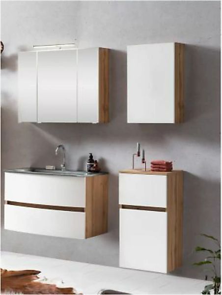 Lomadox Badezimmermöbel Set 4-tlg. mit Glasbecken grau LAURIA-03 in Wotanei günstig online kaufen