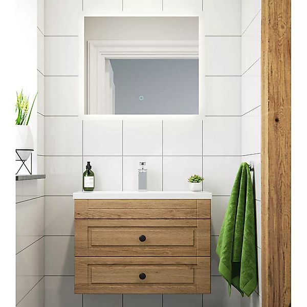 Badezimmer Waschplatz Eiche hell Nb. Landhausstil 70 cm breit COLOMA-02 mit günstig online kaufen