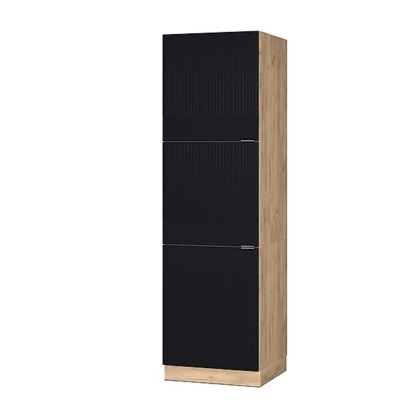 Vicco Herdumbauschrank Fame-Line Schwarz Gestreift 60 cm mit Goldkraft Eich günstig online kaufen