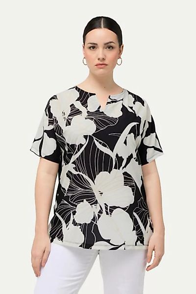 Ulla Popken Rundhalsshirt T-Shirt Blüten Oversized Tunika-Ausschnitt Halbar günstig online kaufen