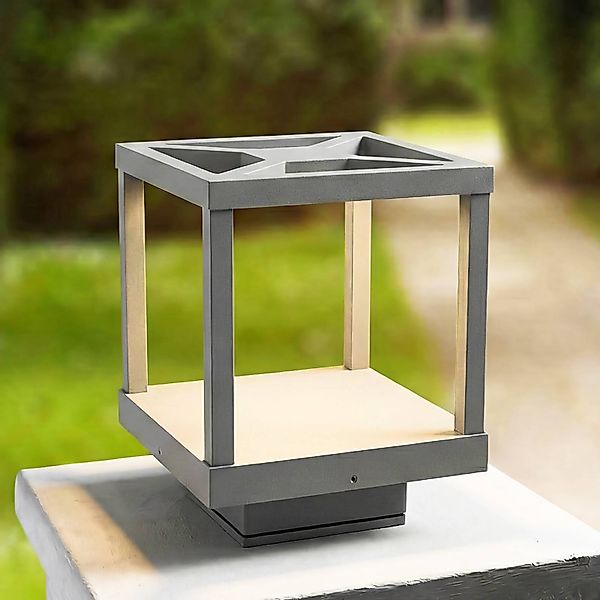 Lucande LED-Sockelleuchte Lealan, grau, Metall, 23 cm, IP54 günstig online kaufen