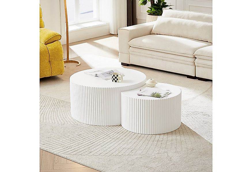 NJLyuhome Couchtisch Weißes Wellen-Design Beistelltisch-Set, Kombinierbare günstig online kaufen