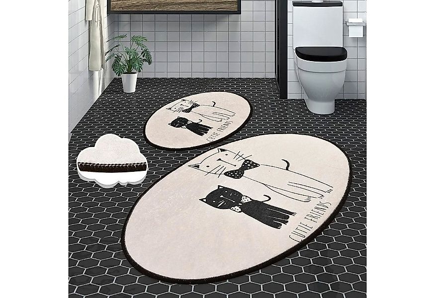 Jungengel Badematte Ovales Badteppich Set Katzen Duschvorleger rutschfest T günstig online kaufen