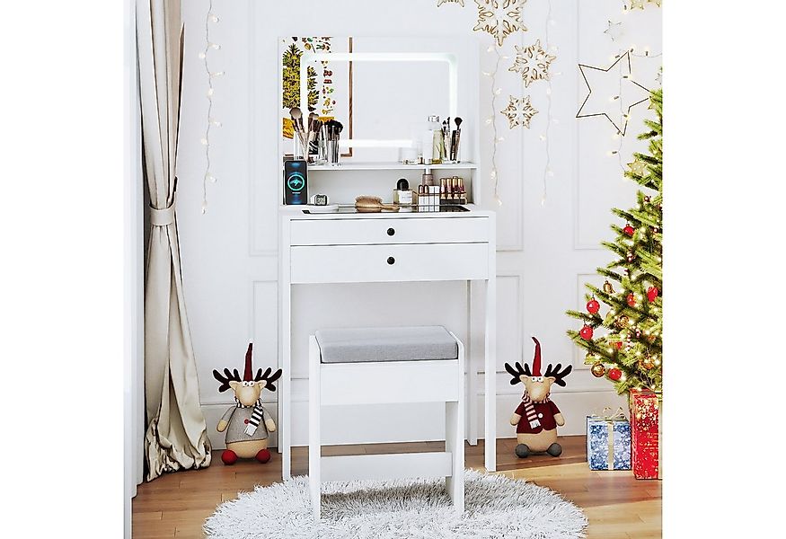 COSTWAY Schminktisch (1-St), Kosmetiktisch, mit Hocker, Steckdosen, LED Spi günstig online kaufen