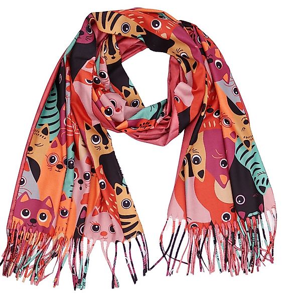 MIRROSI Modeschal weicher und warmer Schal Katzen Muster mit Fransen, 70x18 günstig online kaufen