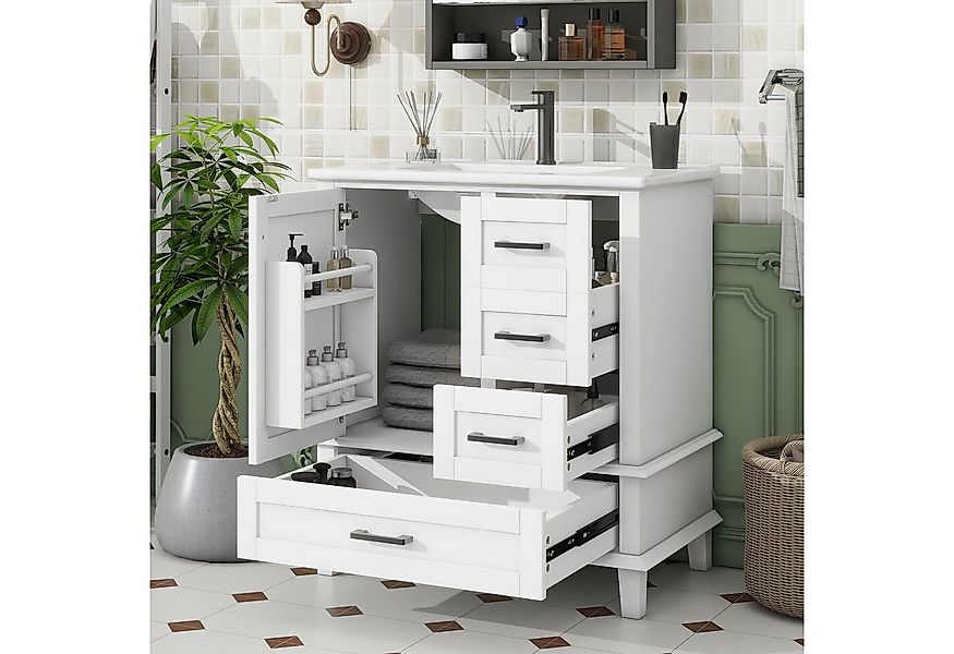 Merax Waschtisch mit 3 Schubladen und 1 Türregal (Badschrank Badezimmerschr günstig online kaufen