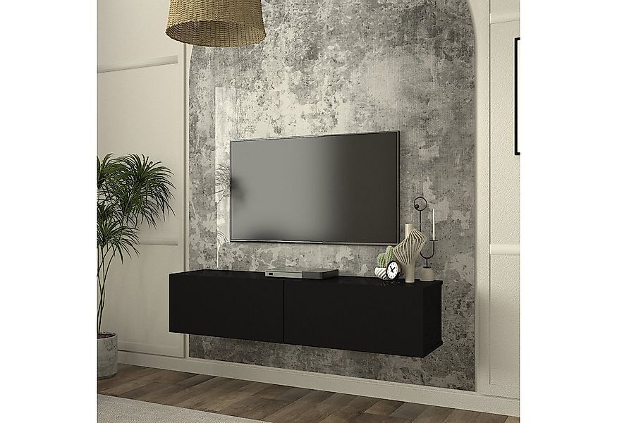 en.casa Lowboard, hängend »Nolven« mit 2 Klapptüren 135 x 32 x 30 cm Schwar günstig online kaufen