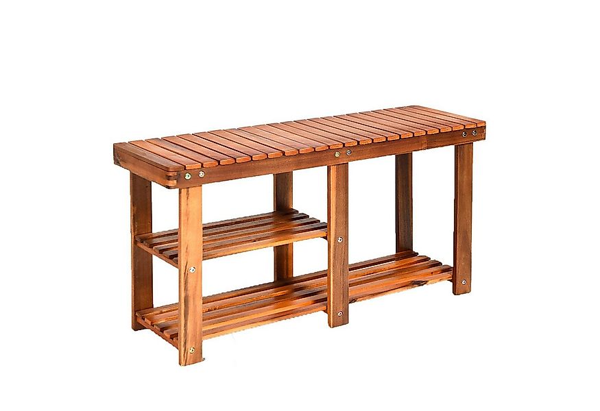 COSTWAY Schuhregal, mit Sitzbank & 2 Ablagen, stehend, Massivholz, 87x28x45 günstig online kaufen