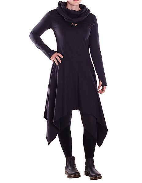 Vishes Zipfelkleid Damen Wadenlanges Kleid Baumwolle asymmetrisch Schalkrag günstig online kaufen