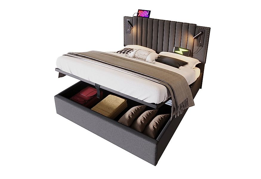Flieks Polsterbett, Hydraulisches Stauraumbett 180x200cm mit Ladefunktion u günstig online kaufen
