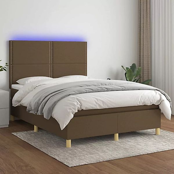 vidaXL Boxspringbett Boxspringbett mit Matratze LED Dunkelbraun 140x200 cm günstig online kaufen