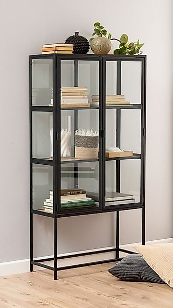 freiraum Glasvitrine Seaford in schwarz, Stahl - 77x150x35cm (BxHxT) günstig online kaufen