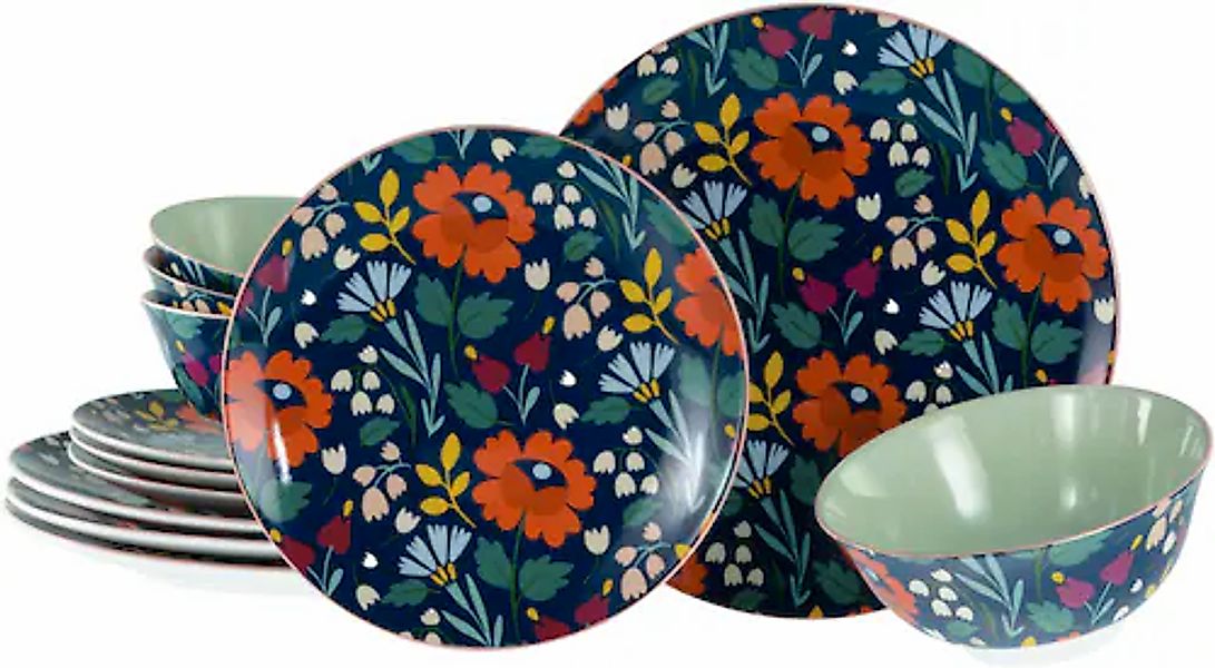 CreaTable Teller-Set »Folklore Blau, Tellerset 12-tlg« Blumenmotive günstig online kaufen