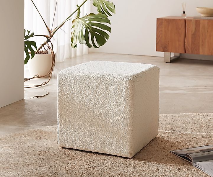 DELIFE Sitzhocker Dado, Bouclé Creme-Weiß 45x45 günstig online kaufen