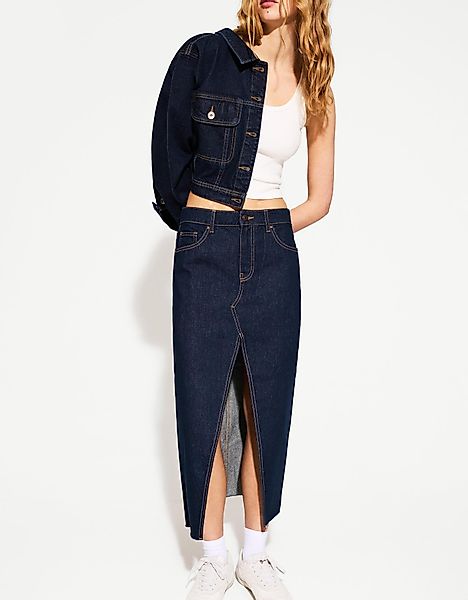 Bershka Langer Jeansrock Damen 36 Marinenblau günstig online kaufen